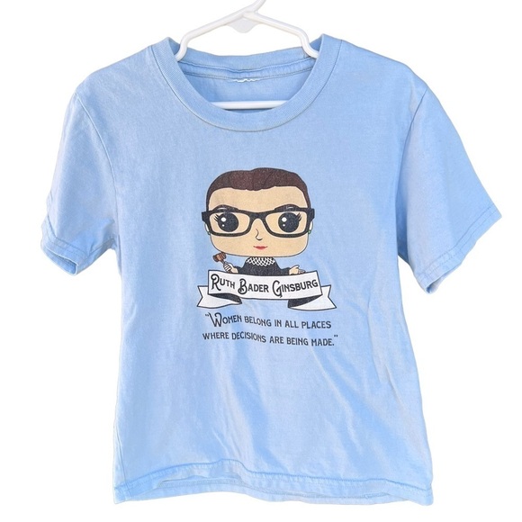 Ruth Bader Ginsberg RBG Crewneck Short Sleeve T-Shirt Youth 4/5 Blue - Picture 2 of 5